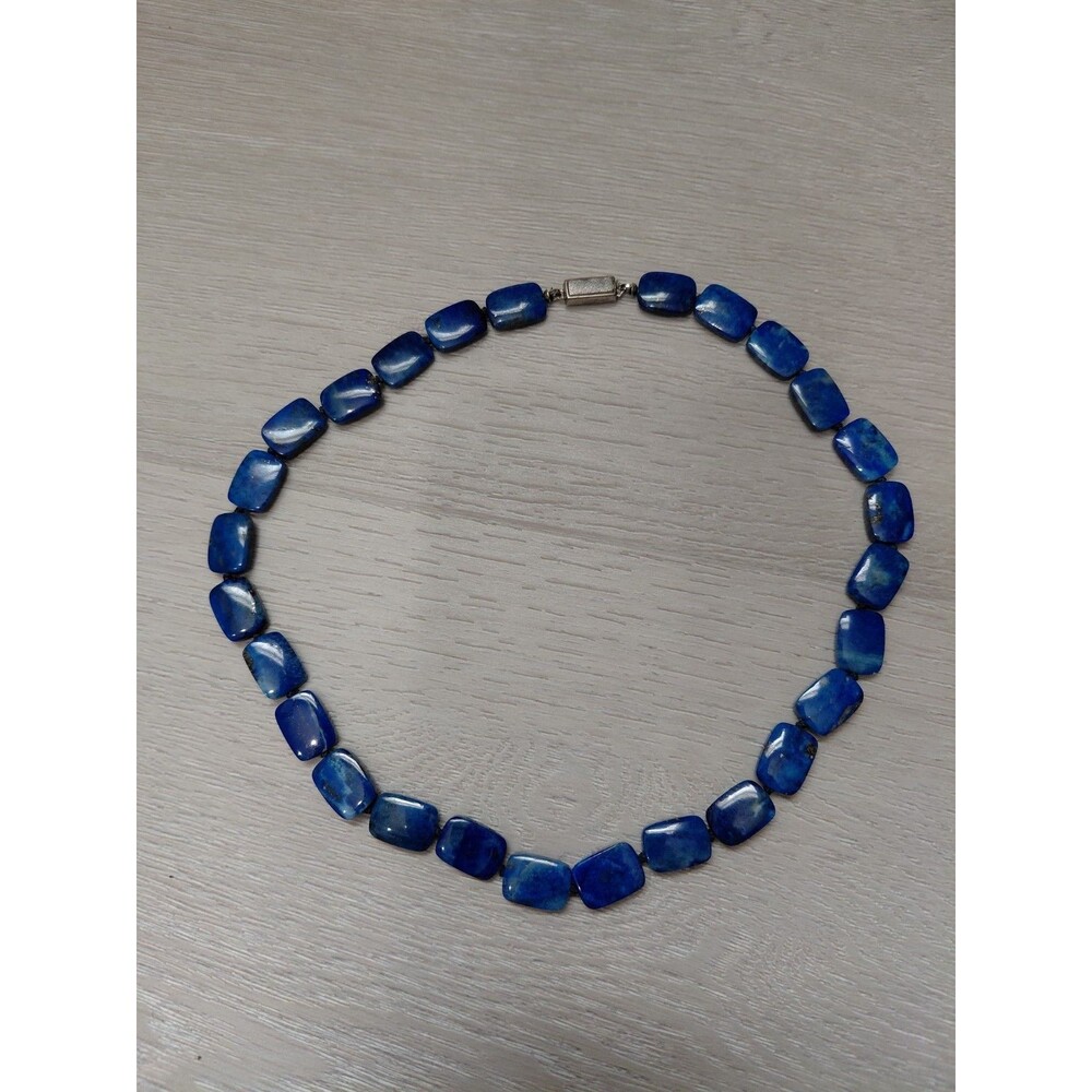 Natural Blue Lapis Lazuli Rectangular Beads Womens Necklace Uka 925